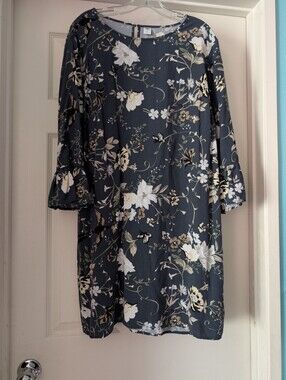 XL - Old Navy Charcoal Floral Mini Dress with White & Olive Blooms